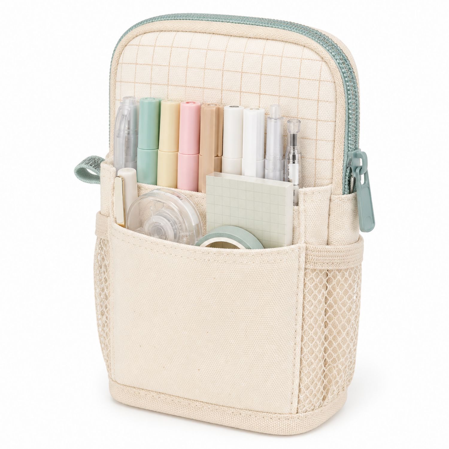 Trousse de Rangement Verticale Beige avec Fermeture Éclair