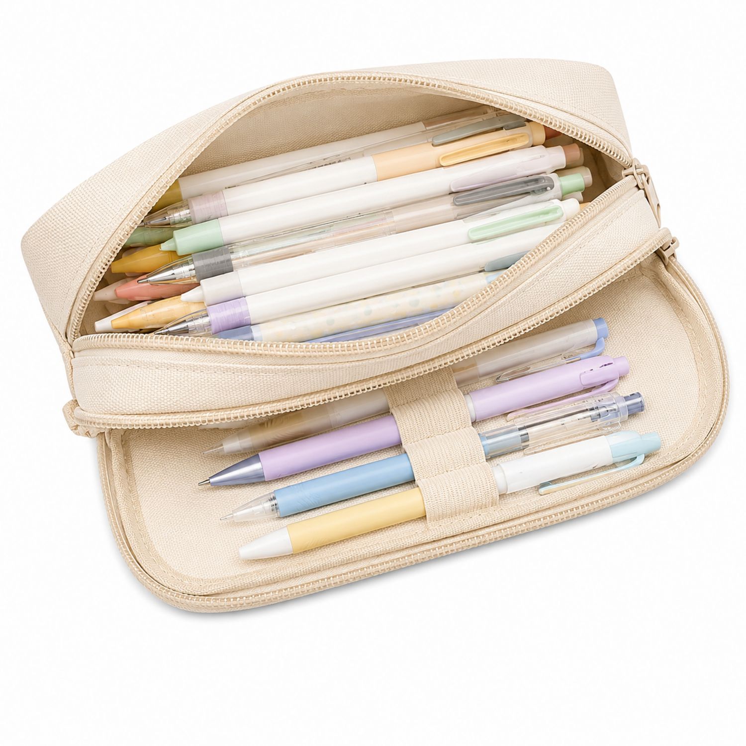 Trousse à stylos multifonction beige