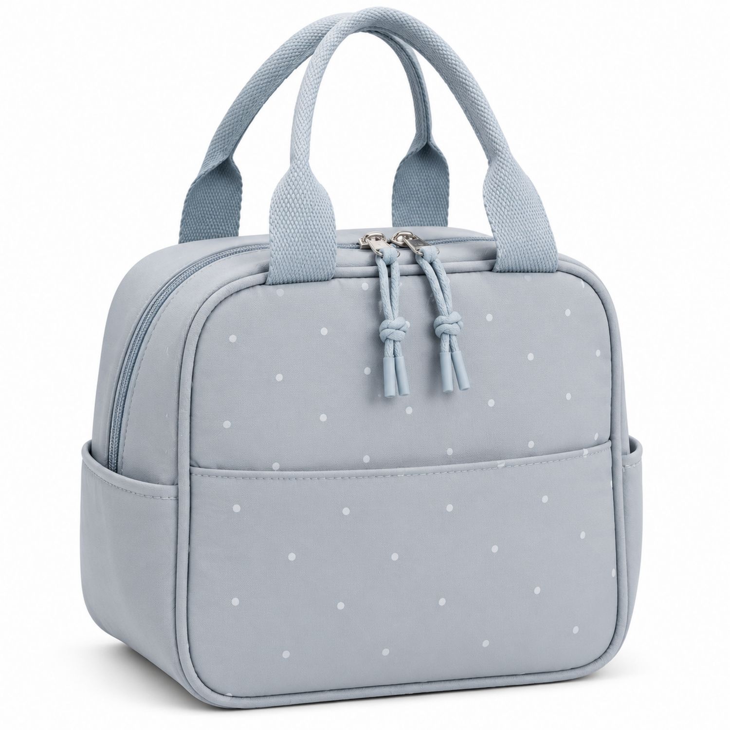 Sac Isotherme Bleu Pâle à Pois avec Poches Latérales