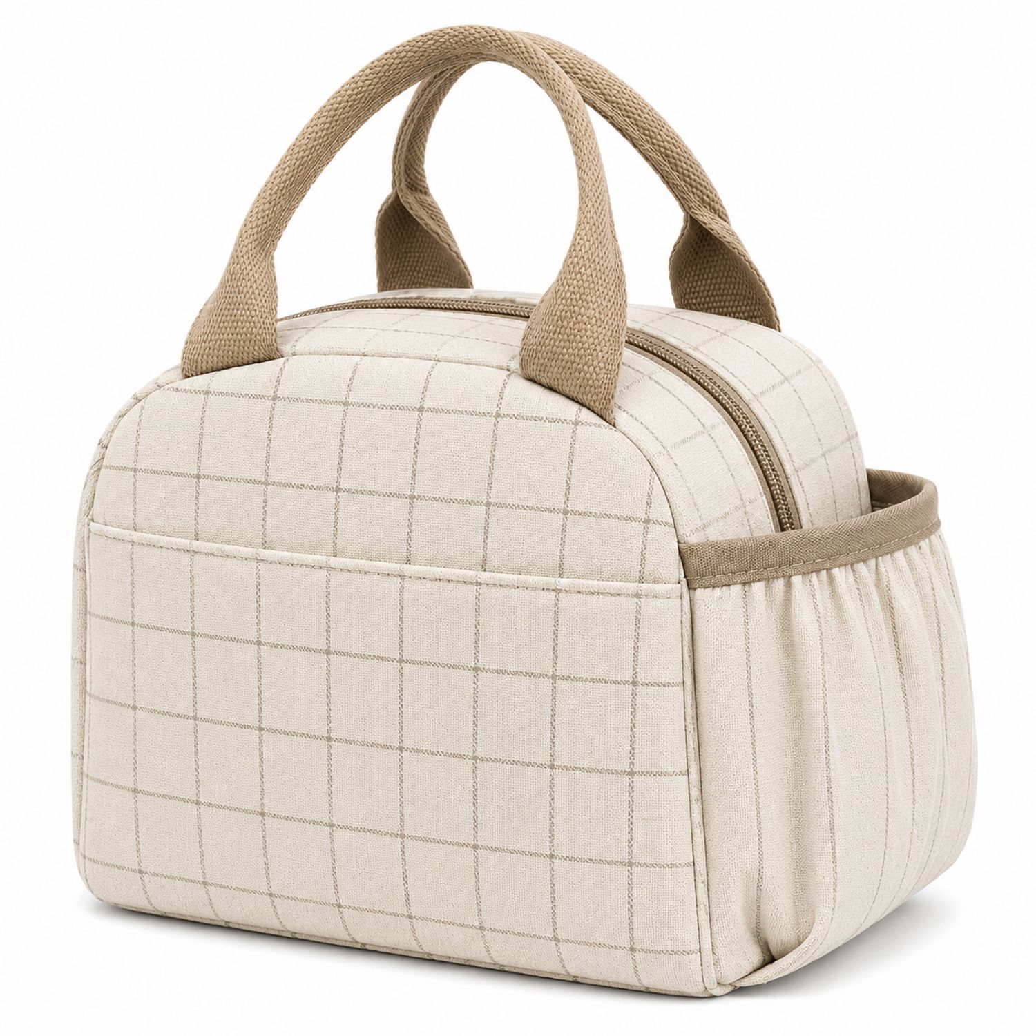 Sac repas isotherme à carreaux beige