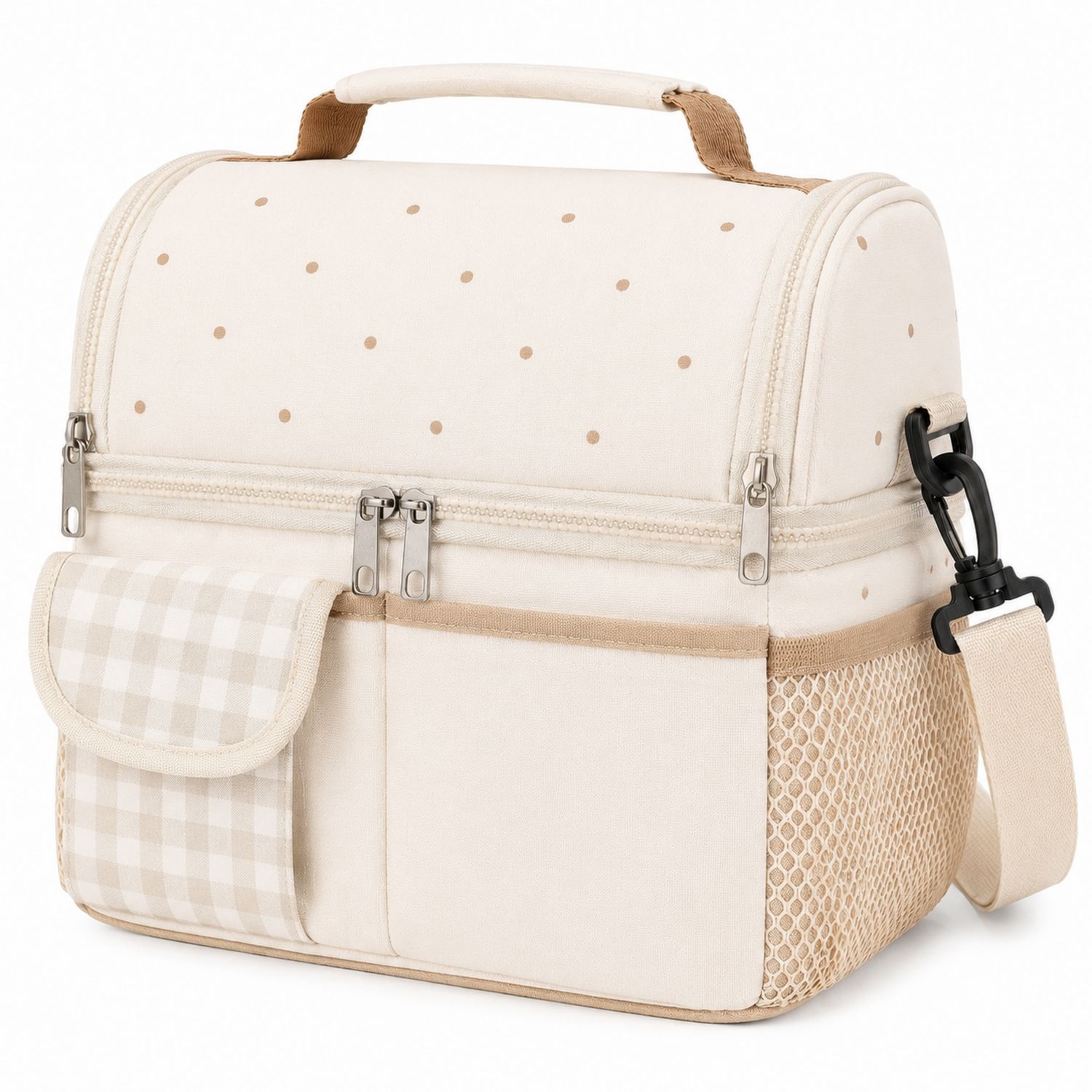 Sac isotherme beige à pois avec poche avant