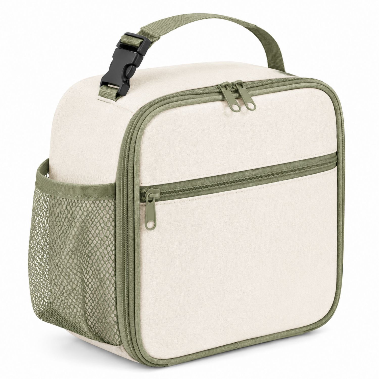 Sac Isotherme Déjeuner Beige et Vert avec Poche en Filet