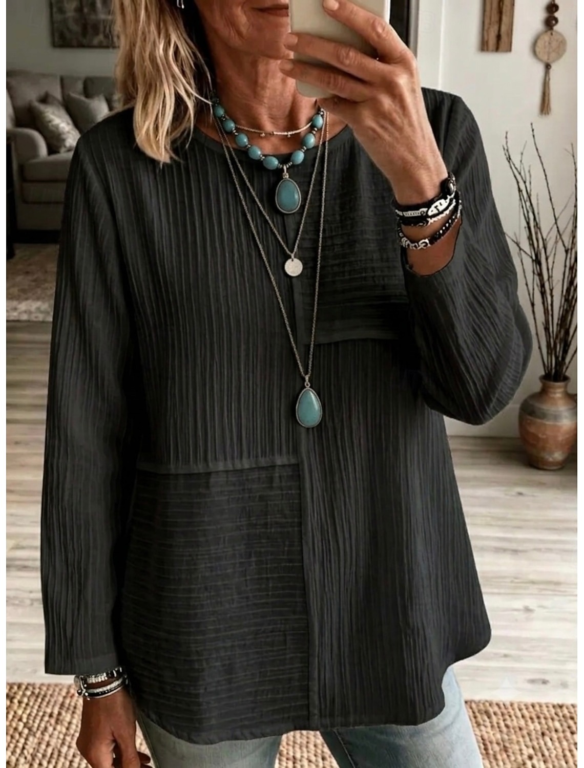 🔥CLEARANCE SALE🔥Women's Textured Patchwork Tunic Top