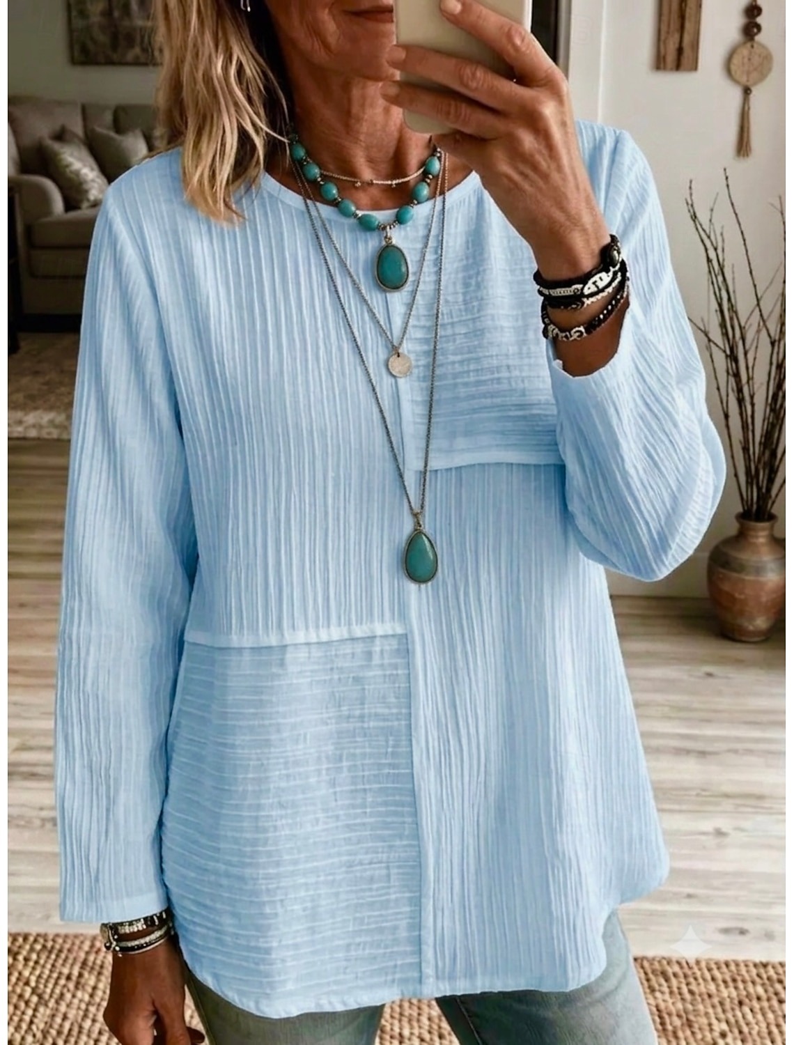 🔥CLEARANCE SALE🔥Women's Textured Patchwork Tunic Top