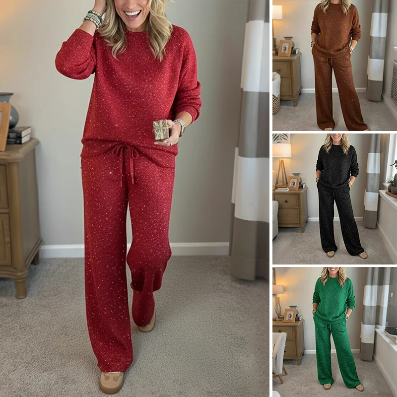 Women's Glitter Pullover Sweater & Pants 2-Piece Set