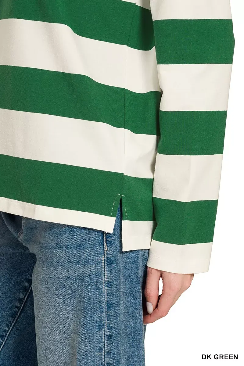 The Chic Stella – Striped Contrast Collar Polo Top