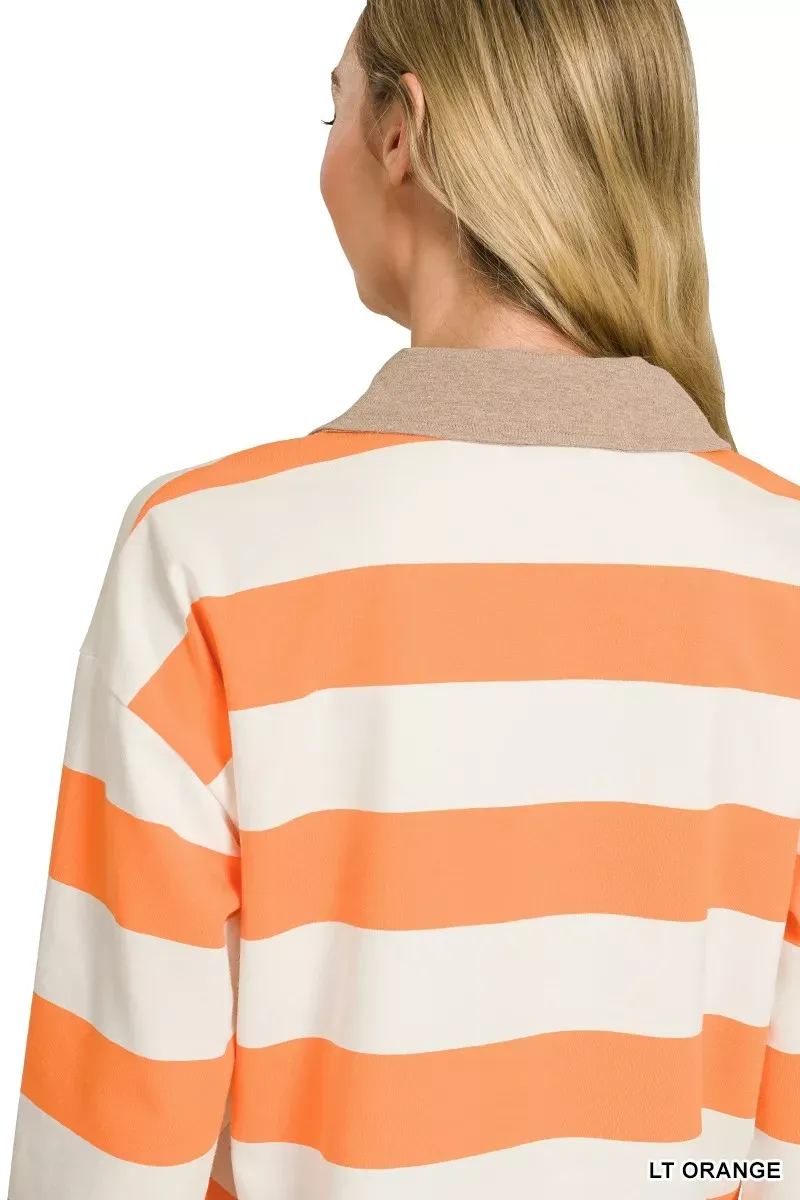 The Chic Stella – Striped Contrast Collar Polo Top