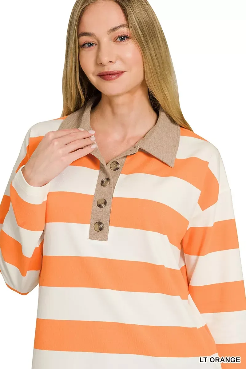 The Chic Stella – Striped Contrast Collar Polo Top
