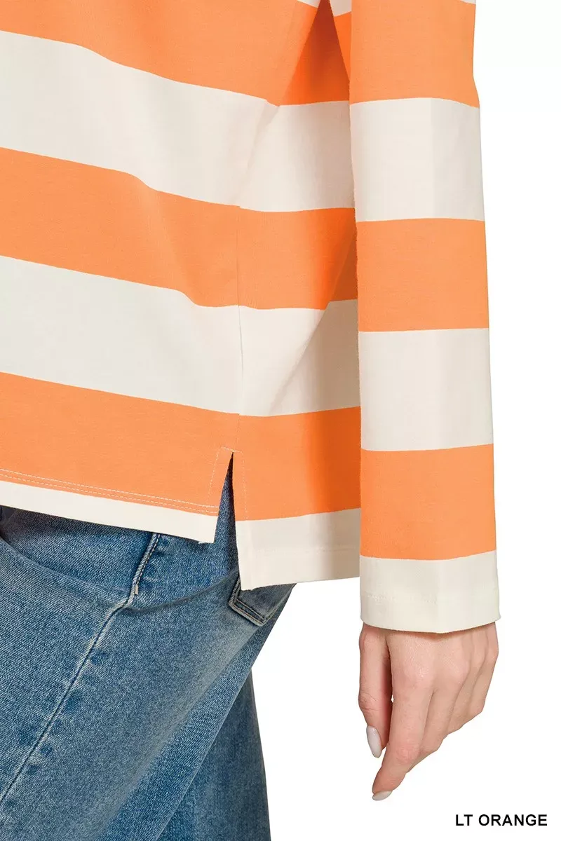 The Chic Stella – Striped Contrast Collar Polo Top