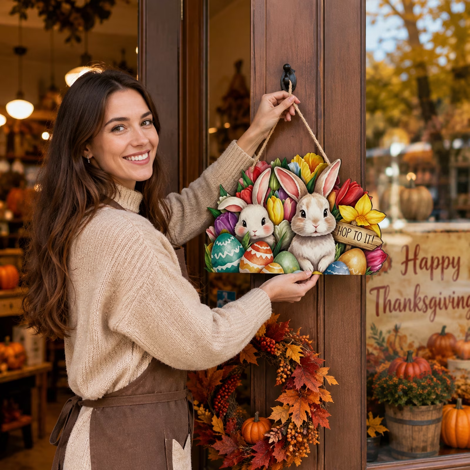 Interchangeable Welcome Sign for Front Door,Wood Decor with 16 Changeable Seasonal Icons,Magnetic Farmhouse Wreath Door Hanger for Year-Round Holiday Display