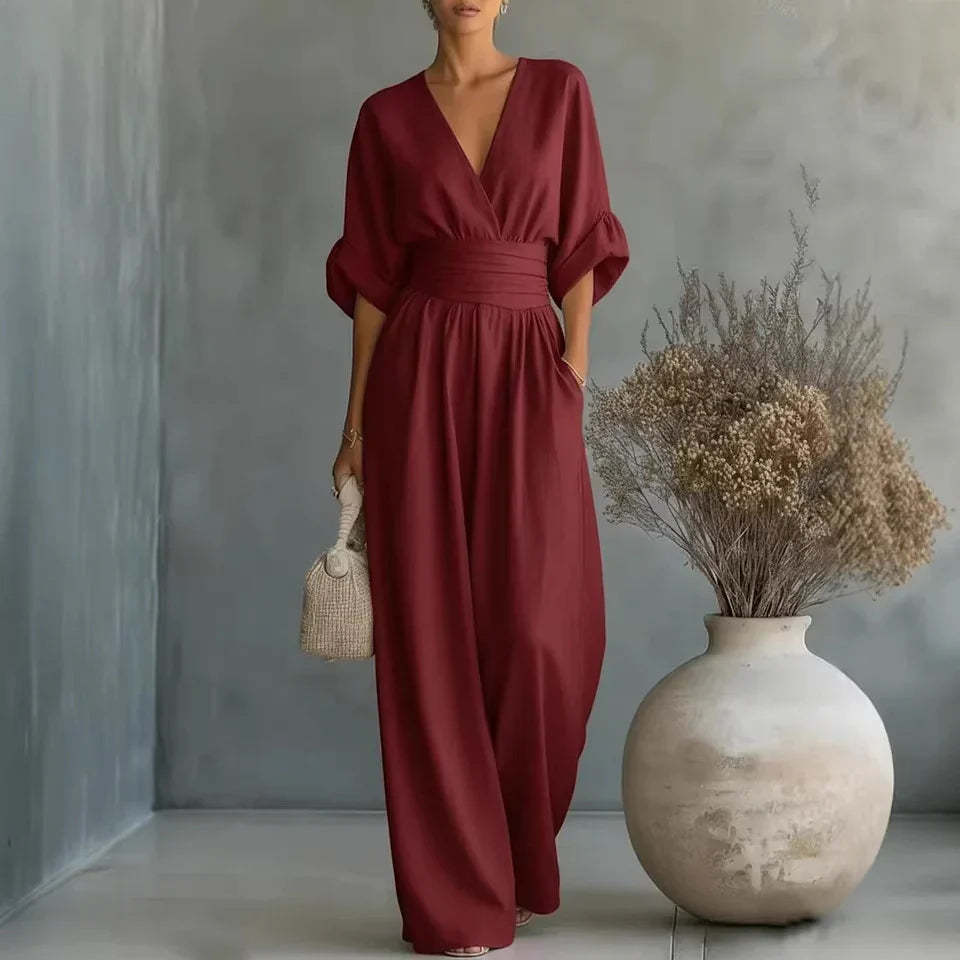 Elegant Vacation Casual Fashion V-neck Waist Jumpsuit