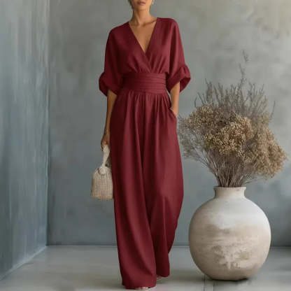 Elegant Vacation Casual Fashion V-neck Waist Jumpsuit