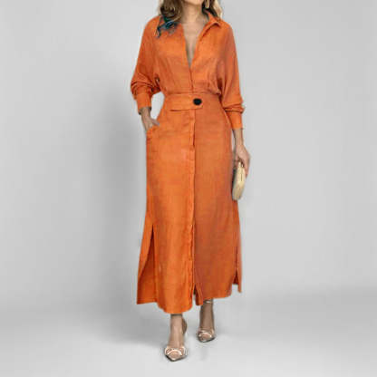 Lace-up Solid Color Waist Long Sleeve Irregular Shirt Dress