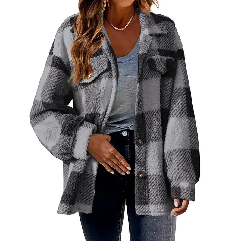 Women's Vintage Plaid Wool Blend Jacket – Timeless Button-Front Coat