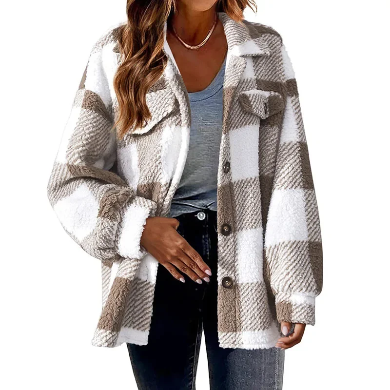 Xpqbb Vintage Classic Women Plaid Outwear Elegant Streetweat Single-Breasted Woolen Jacket Female Casual Loose Long Sleeve Coats