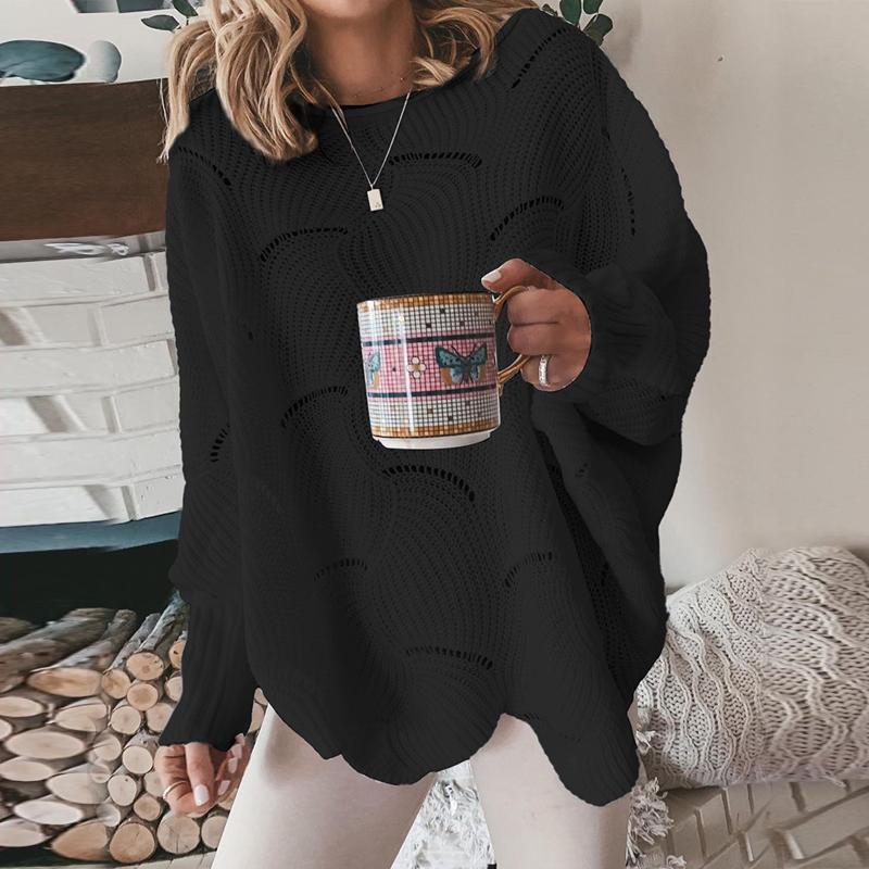 Women Hollow Out Sweater Elegant Loose S Knitted Pullovers Female Casual O Neck Solid Color Sweaters