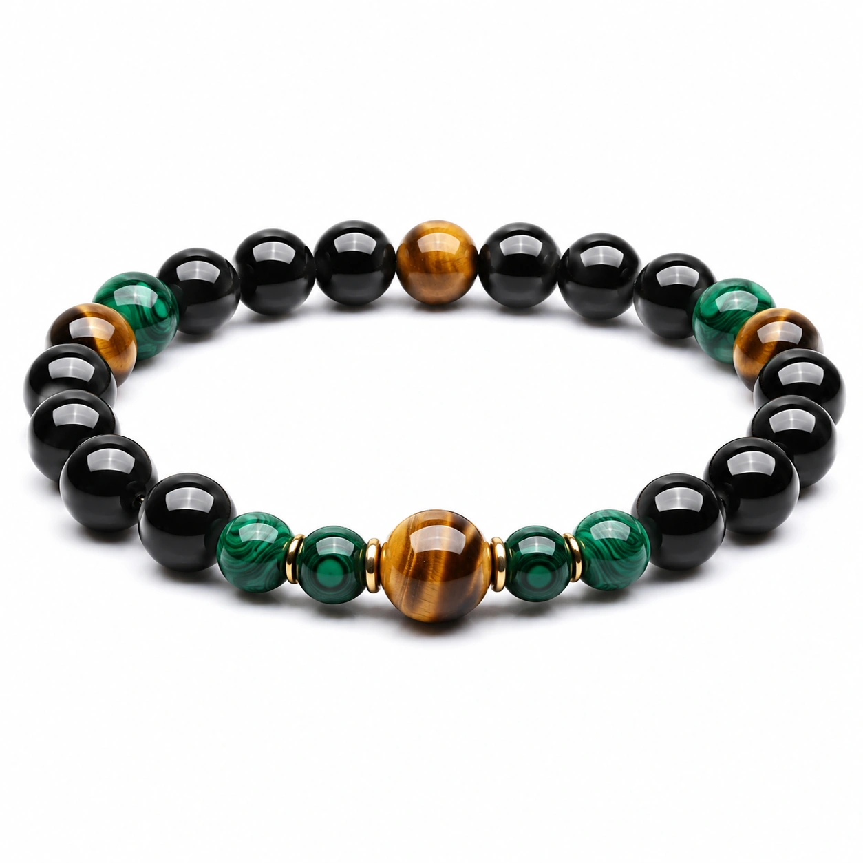 Elastisches Naturstein-Armband in Schwarz, Grün und Braun-homverica
