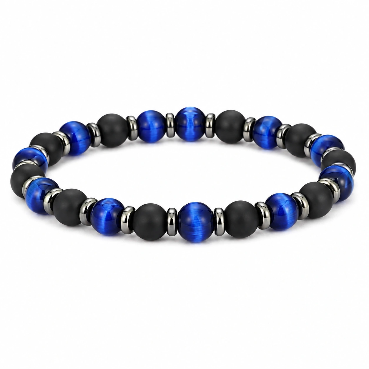 Elastisches Armband mit blauen und schwarzen Perlen-homverica