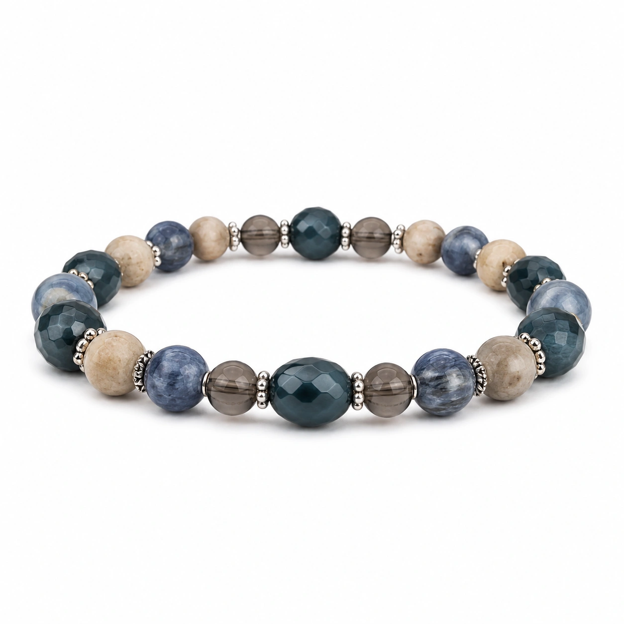 Edelsteinperlen Armband in Blau, Grau und Beige-homverica