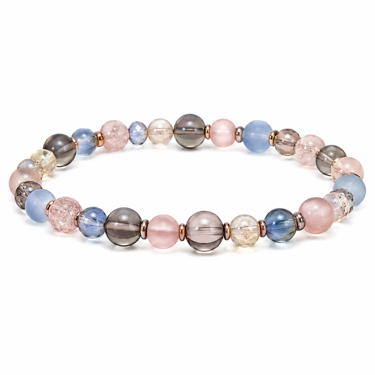 Elastisches Armband aus bunten Glasperlen in Blau, Rosa und Transparent-homverica