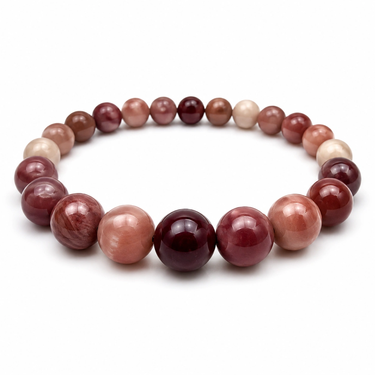 Elastisches Armband aus Edelsteinperlen in Rot, Rosa und Braun, 19 cm-homverica