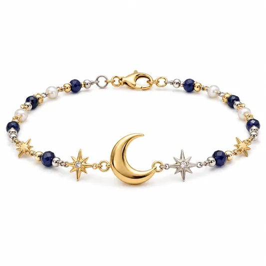 Boho Geflochtenes Armband mit Mond- und Stern-Design in Blau/Beige-homverica
