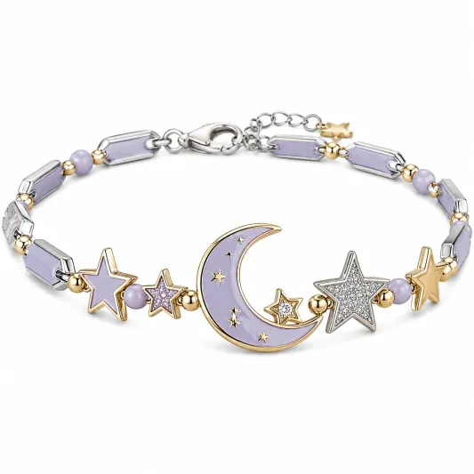 Elegantes Armband mit Mond- und Sternanhängern in Gold, Grün und Lila-homverica