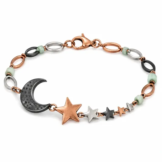 Doppelstrang-Lederarmband mit Mond- und Sternanhänger in Braun und Silber-homverica