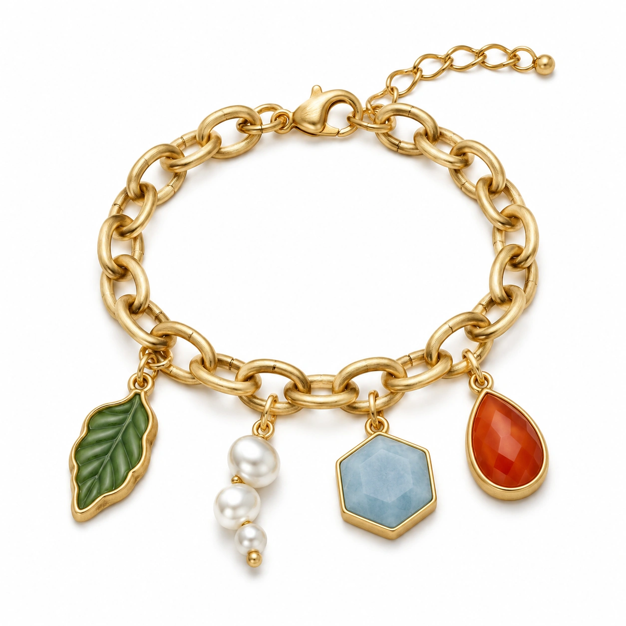 Goldenes Armband mit Natur- und Edelsteinanhängern-homverica