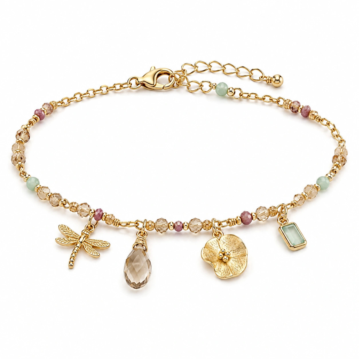 Armband mit goldenen Anhängern und Perlen, verstellbar-homverica