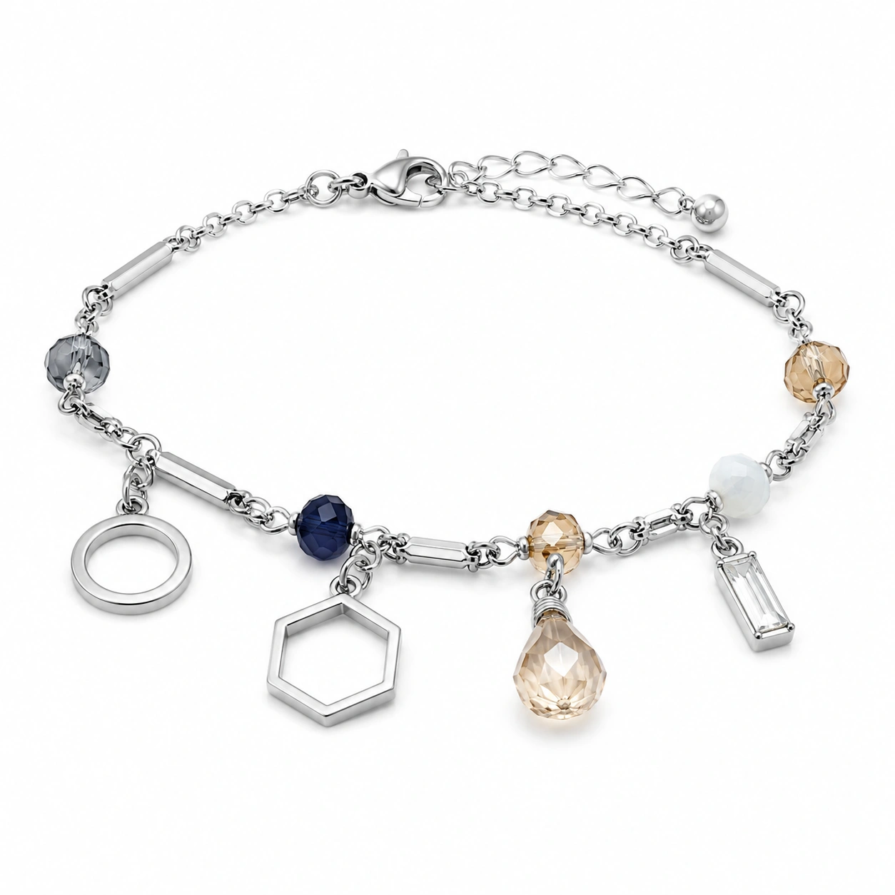 Charm-Armband aus Edelstahl mit Kristallanhängern, verstellbar-homverica