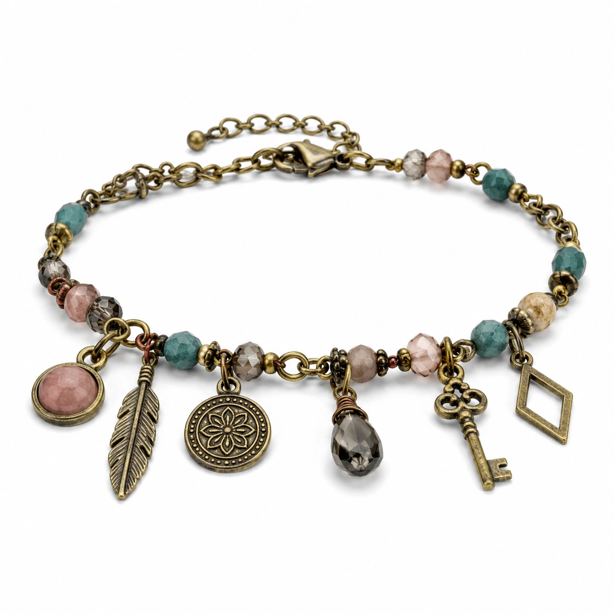Charm-Armband im Boho-Stil mit Anhängern und bunten Perlen, verstellbar, 22 cm-homverica