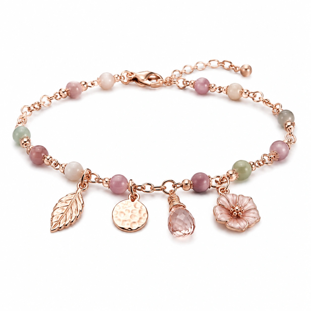 Damen Charm-Armband mit Roségold-Anhänger und Naturdesign-homverica