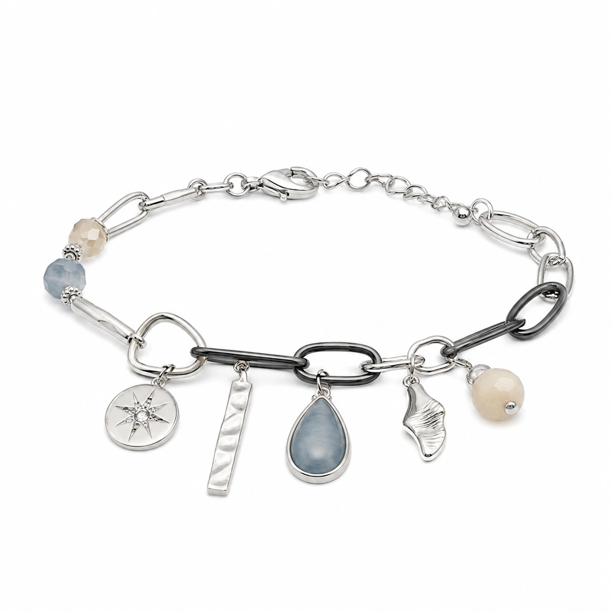 Charm-Armband mit Anhängern in Silber, Blau und Beige-homverica