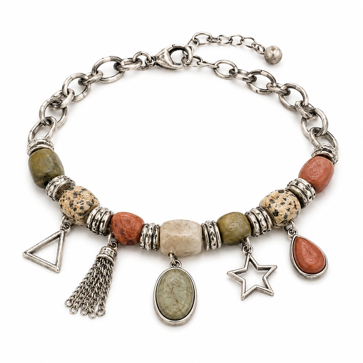 Verstellbares Charm-Armband mit bunten Steinen und geometrischen Anhängern-homverica