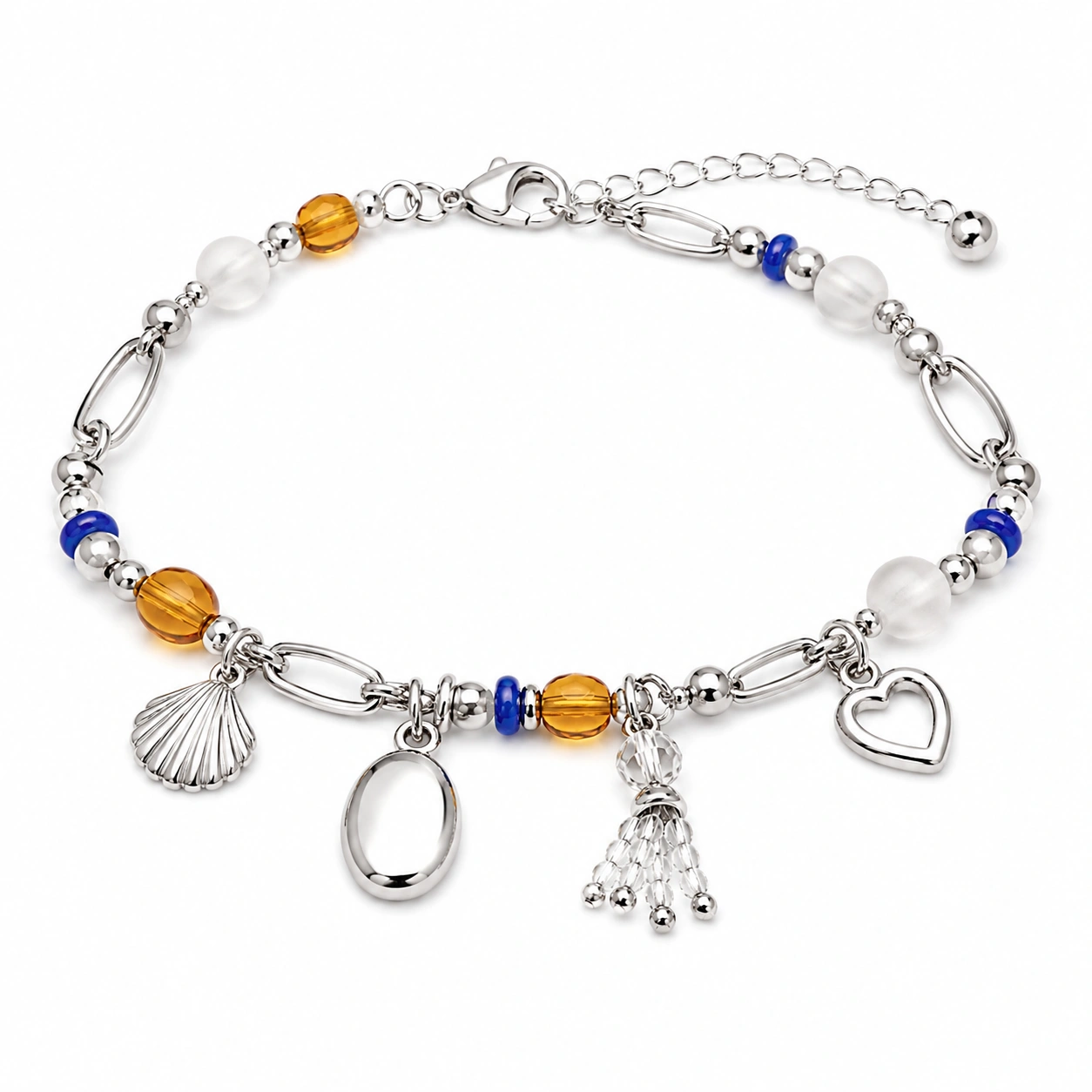 Charm-Armband mit maritimen Anhängern, Silber/Blau/Orange-homverica