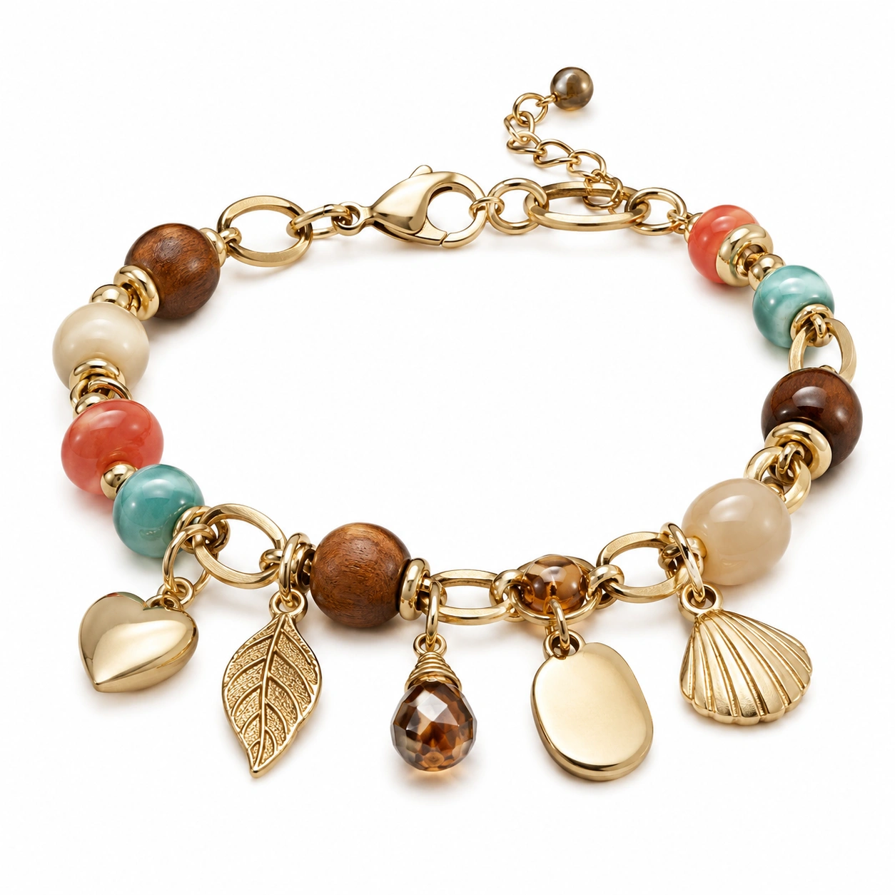 Goldenes Armband mit Charms und Bunten Perlen-homverica