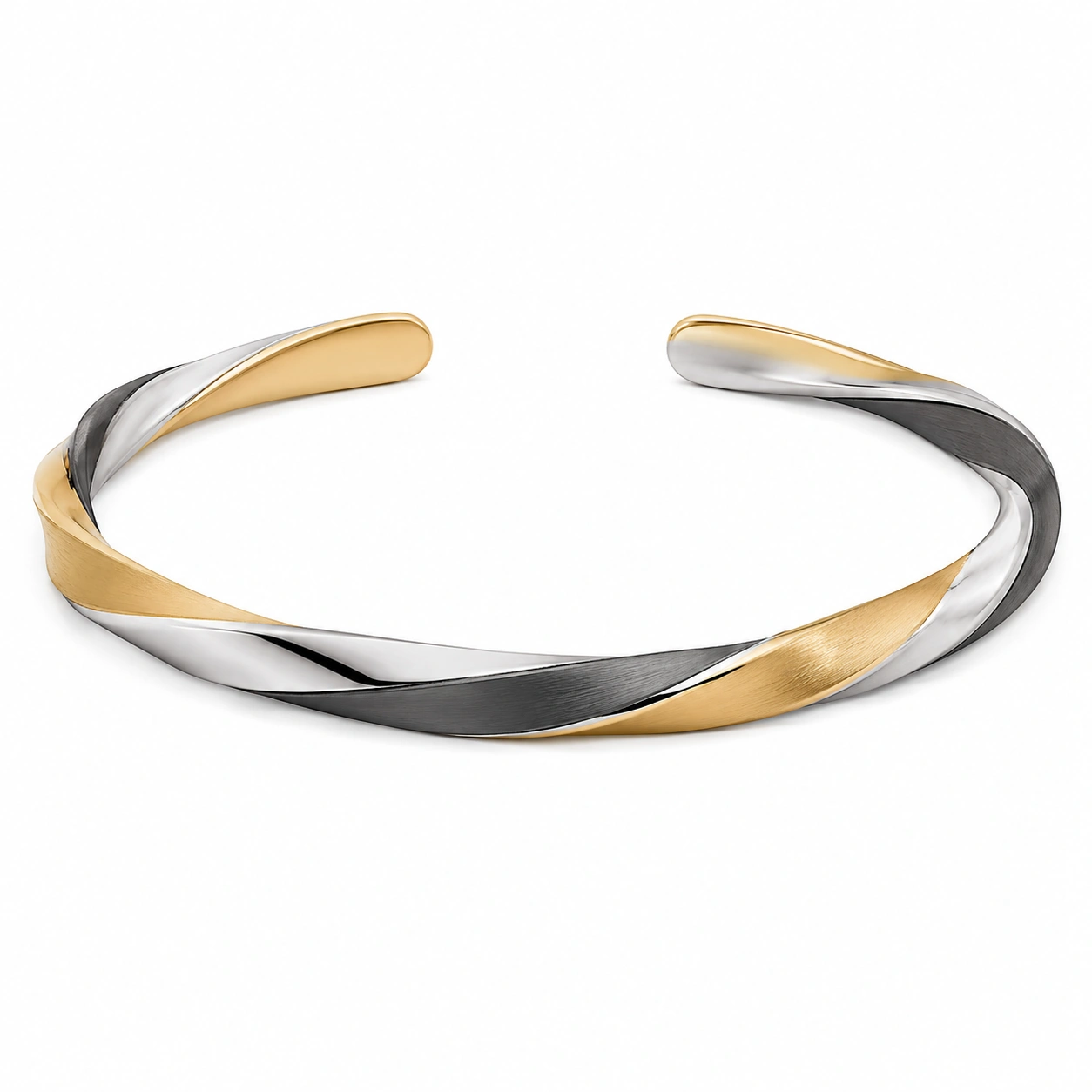 Dreifarbiger Offener Armreif Gold/Silber/Schwarz-homverica