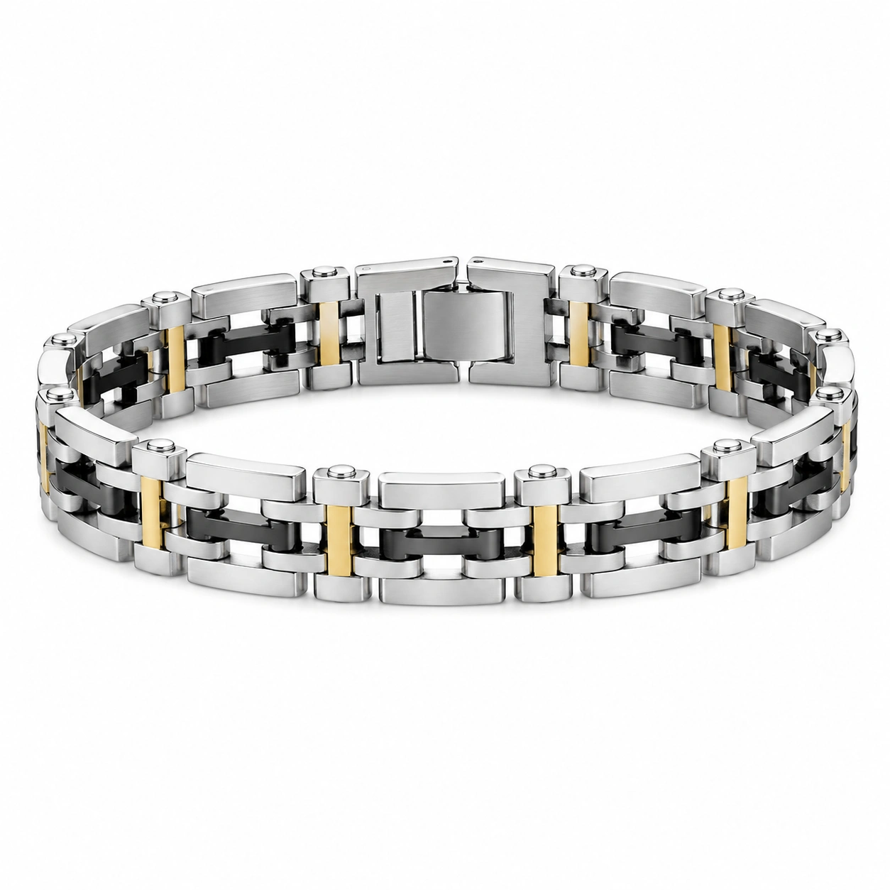 Modernes Edelstahl Armband mit Mehrfarbigen Kettengliedern - Gold/Silber/Schwarz-homverica
