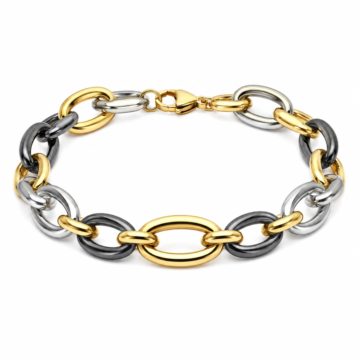 Edelstahlarmband Glieder Silber, Gold, Schwarz-homverica