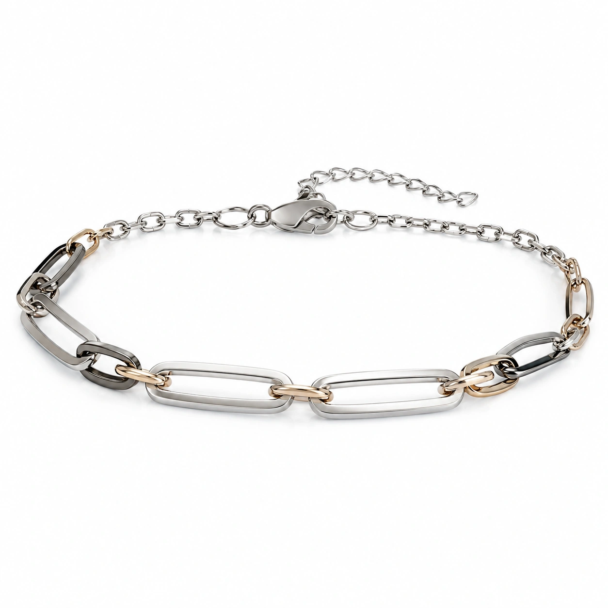 Damen Armband dreifarbige Gliederkette, verstellbar, Gold/Rosé/Weiß-homverica