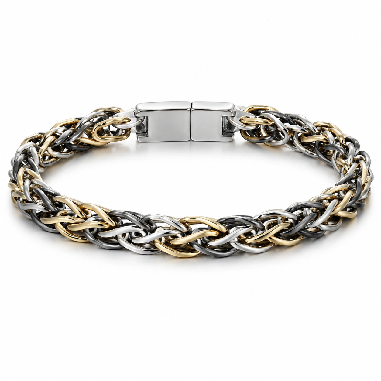 Armband mit Kettengliedern in Gold, Silber und Schwarz-homverica