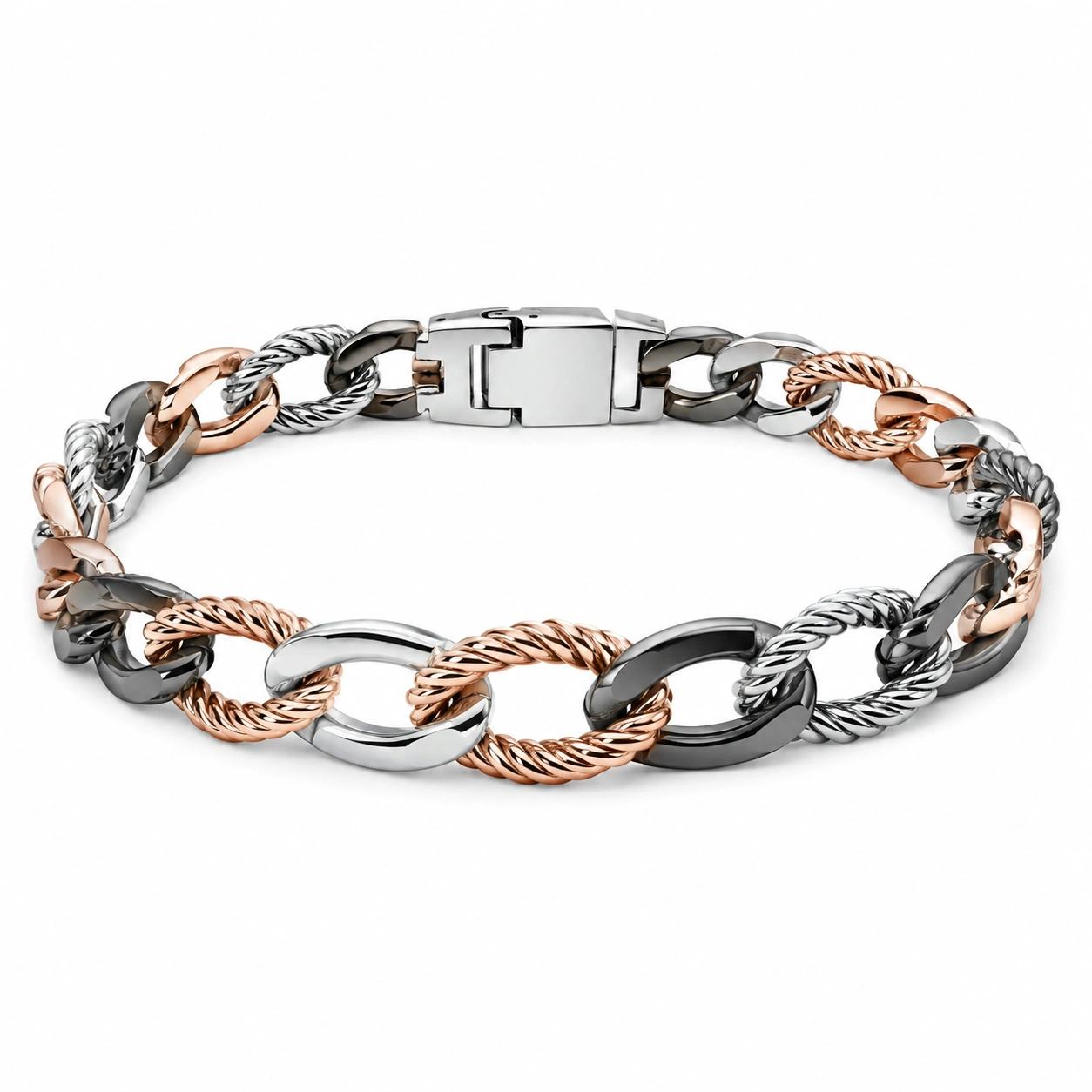 Verstellbares Edelstahl Figaro Armband Bicolor Silber und Gold 20 cm-homverica