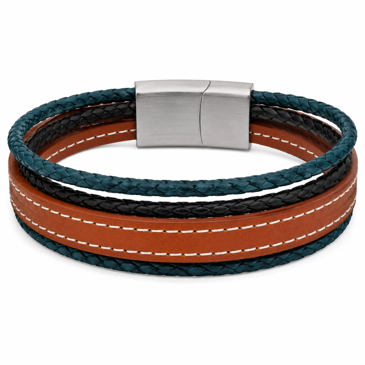 Herren Lederarmband Magnetverschluss Braun Schwarz Mehrschichtig-homverica