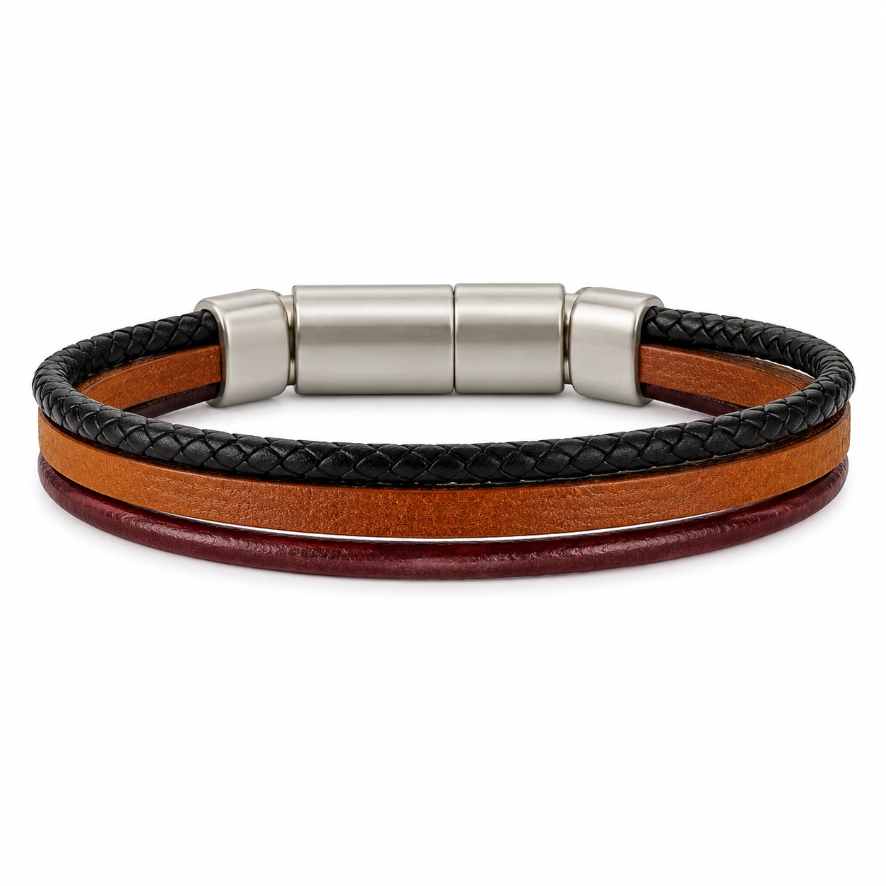 Geflochtenes Armband mit Magnetverschluss, Braun/Schwarz/Blau, 21 cm-homverica