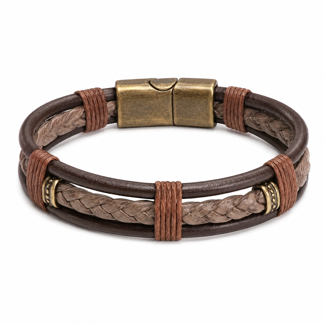 Herrenarmband mit Magnetverschluss - Braun, Blau und Grau-homverica