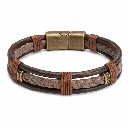 Herrenarmband mit Magnetverschluss - Braun, Blau und Grau-homverica