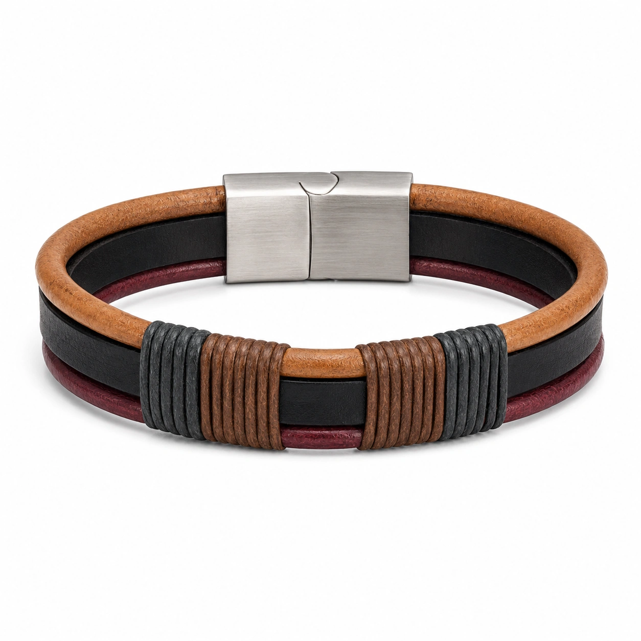 Multilayer-Armband mit Magnetverschluss in Braun, Beige, Blau und Grün-homverica