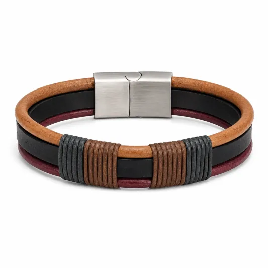 Multilayer-Armband mit Magnetverschluss in Braun, Beige, Blau und Grün-homverica