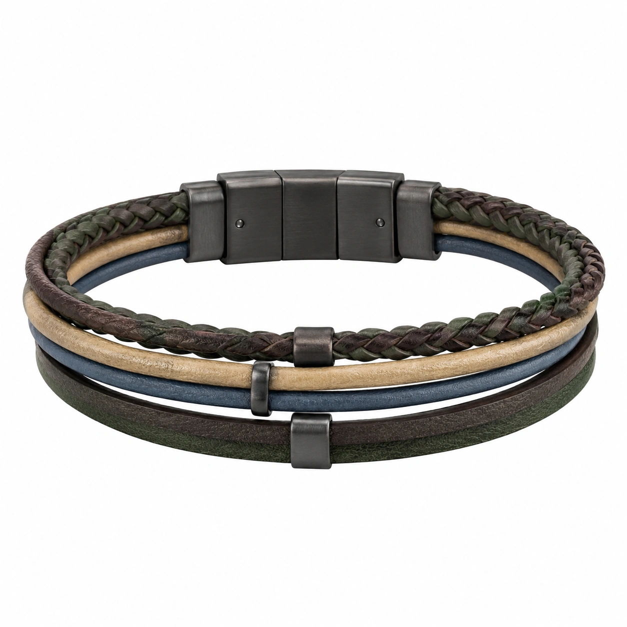 Geflochtenes Herrenarmband Blau Braun mit Edelstahlverschluss-homverica